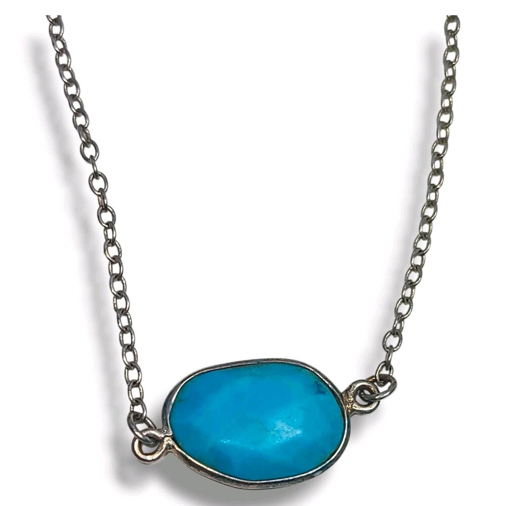Dainty Sterling Silver 925 Single Turquoise Stone‎ Bracelet 7.5" - Picture 4 of 7